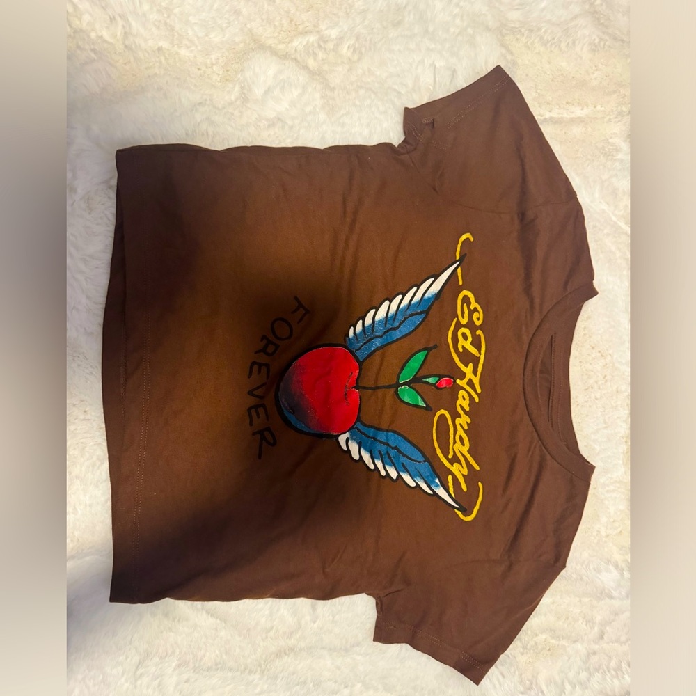 brown ED HARDY shirt-cotton material- undamaged- washed